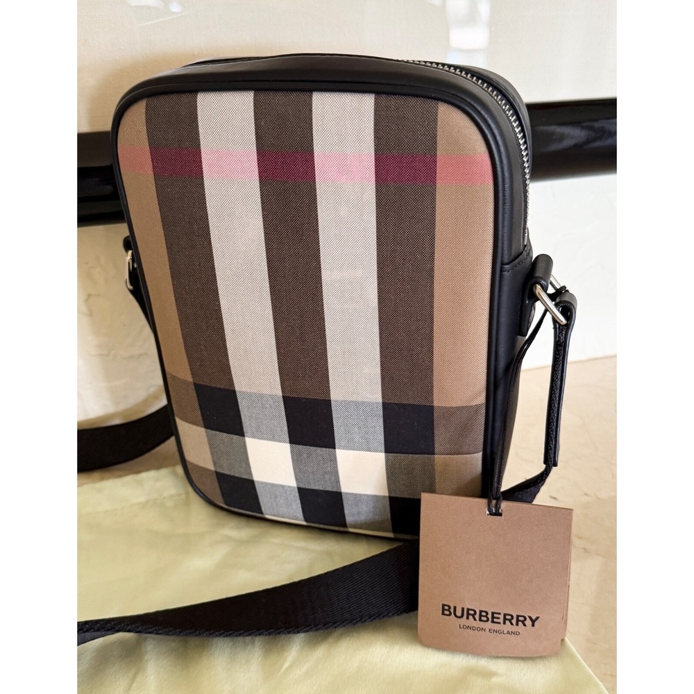 Burberry Paddy Crossbody IP Check Bag, Beige with black leather NWT